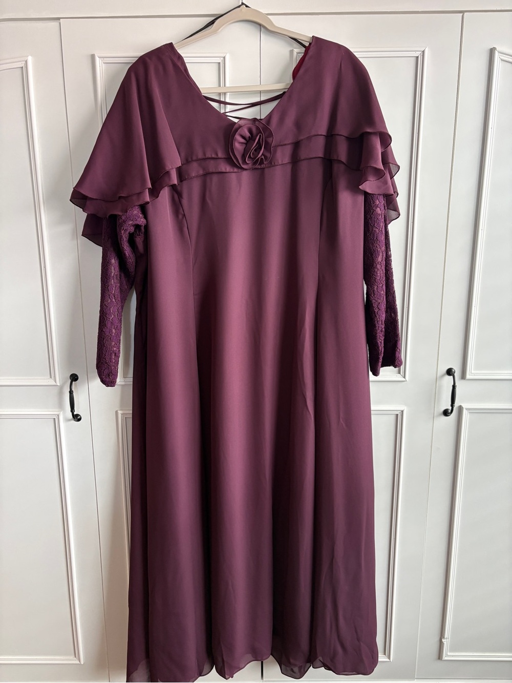 Addition Elle Plum Long Sleeve Ruffle-Shoulder Dress